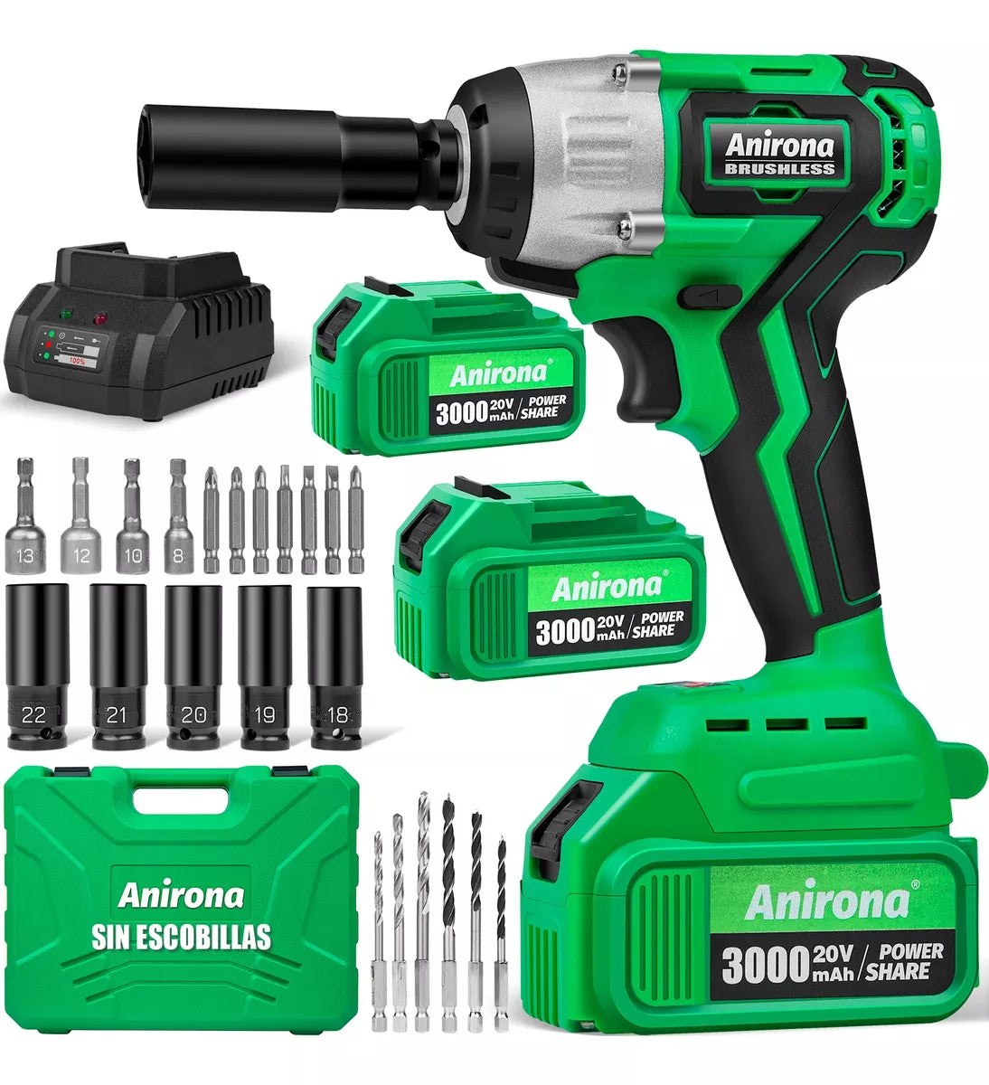 Llave De Impacto Inalámbrico Kit Anirona Con 2batería