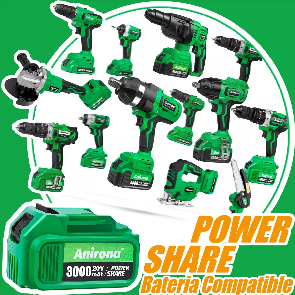 Rotomartillo Taladro Sds-plus Anirona Con 2*4.0ah Batería