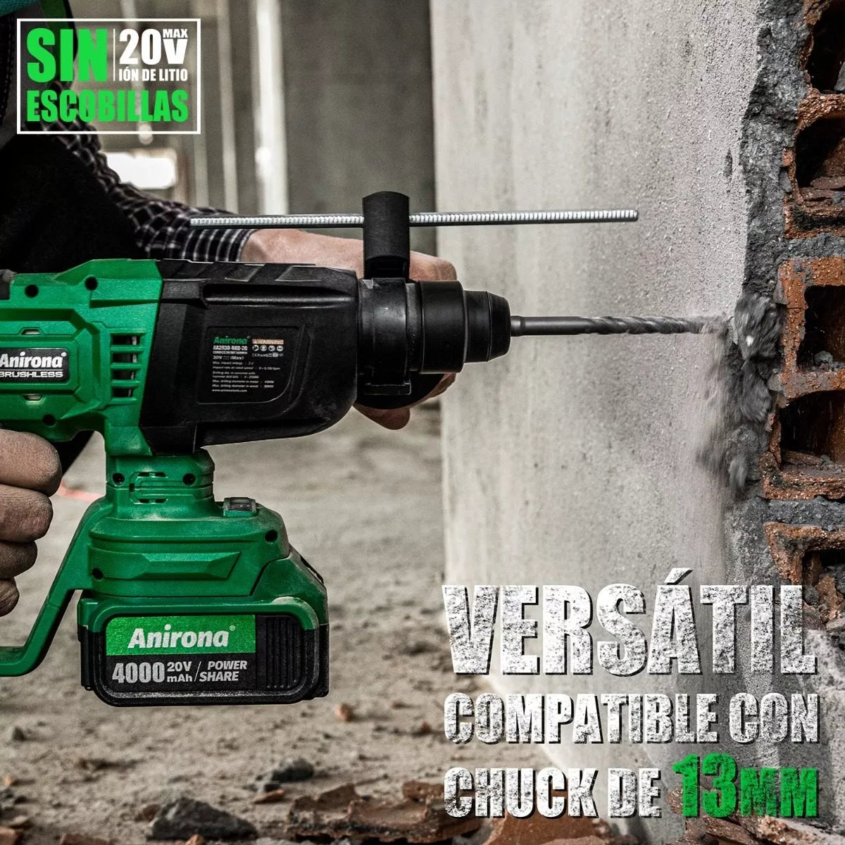 Rotomartillo Taladro Sds-plus Anirona Con 2*4.0ah Batería