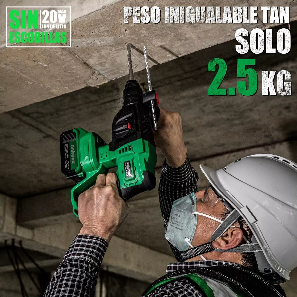 Rotomartillo Taladro Sds-plus Anirona Con 2*4.0ah Batería