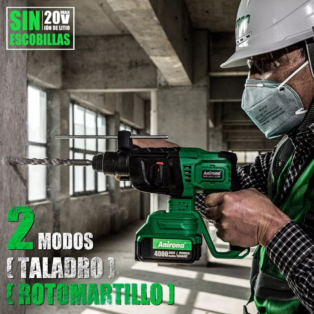 Rotomartillo Taladro Sds-plus Anirona Con 2*4.0ah Batería