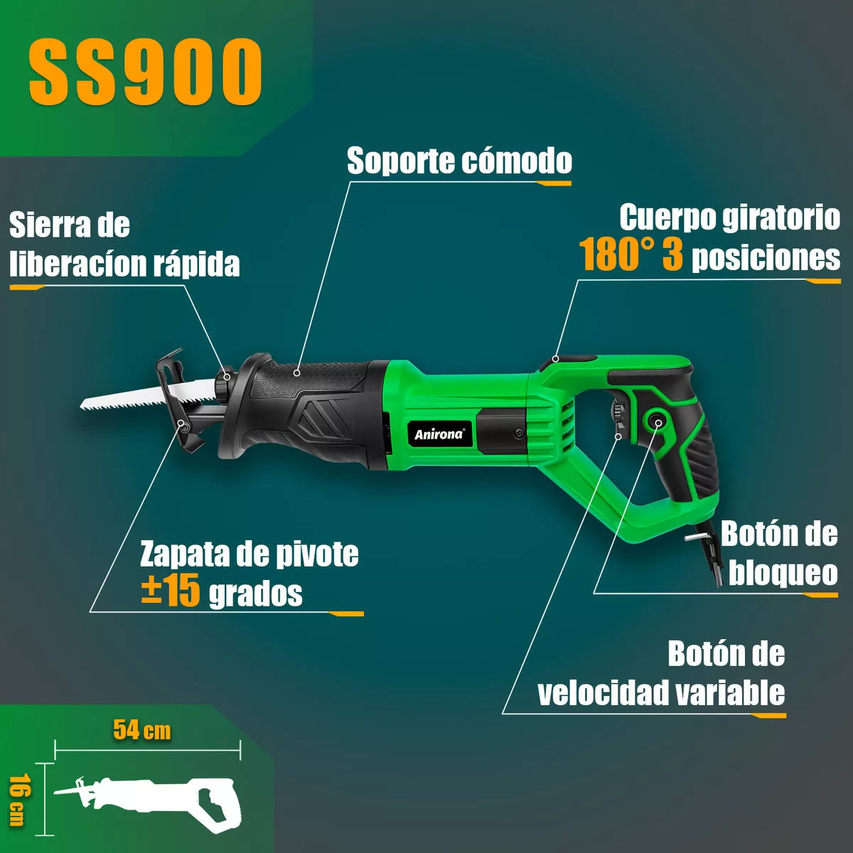 Sierra Sable 900w Velocidad Variable Industrial Anirona