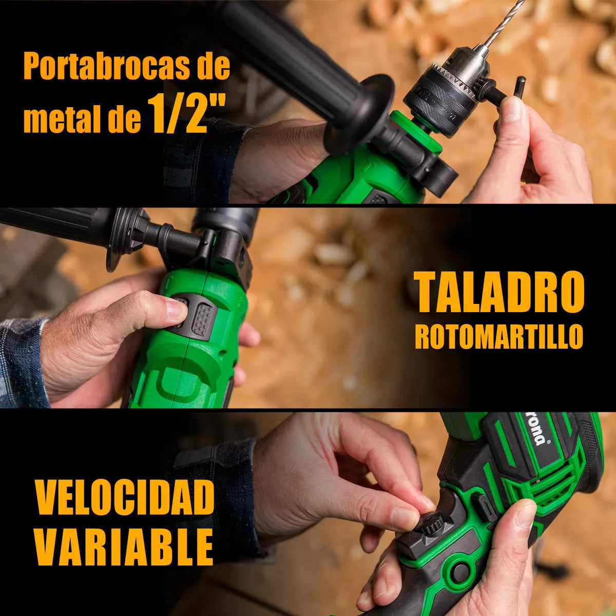 Taladro Rotomartillo 1/2'' Prof 800w Anirona Rh800 C/brocas