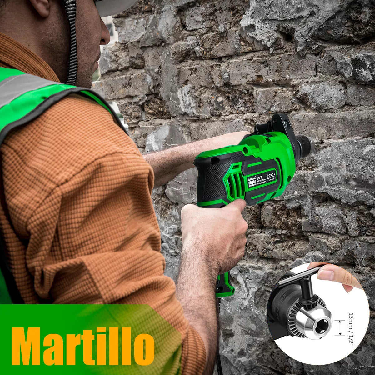 Taladro Rotomartillo 1/2'' Prof 800w Anirona Rh800 C/brocas