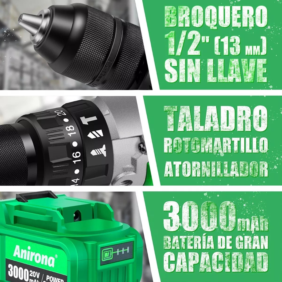 Taladro Rotomartillo Sin Carbones 1/2'' Con 2baterías 100 Nm
