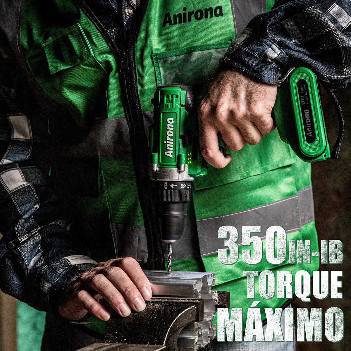 Taladro atornillador inalámbrico de 10mm Anirona AA2015-30 20V + 1 batería de 1.5Ah + accesorios con maletín de transporte