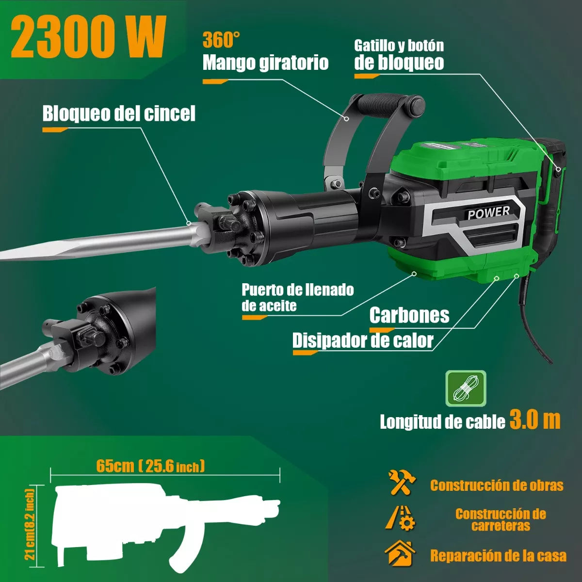 Demoledor Rompedor De Concreto Uso Rudo 2300w Anirona Dh95a