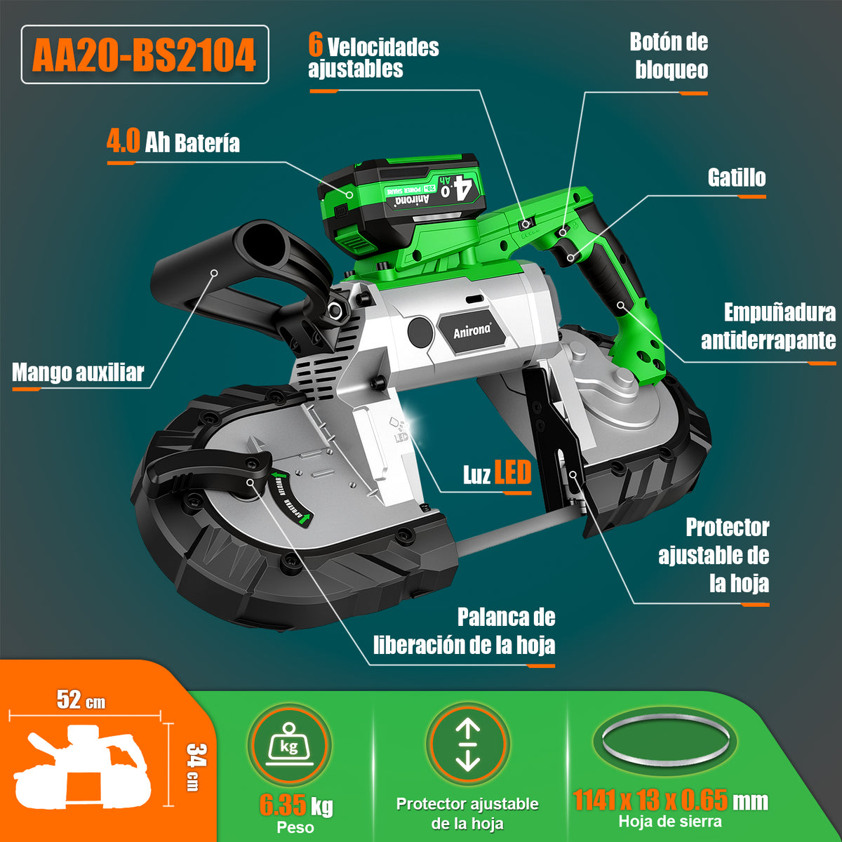 Sierra Cinta Banda Inalámbrica Corte Profundo 4.0ah Batería AA20-BS2104