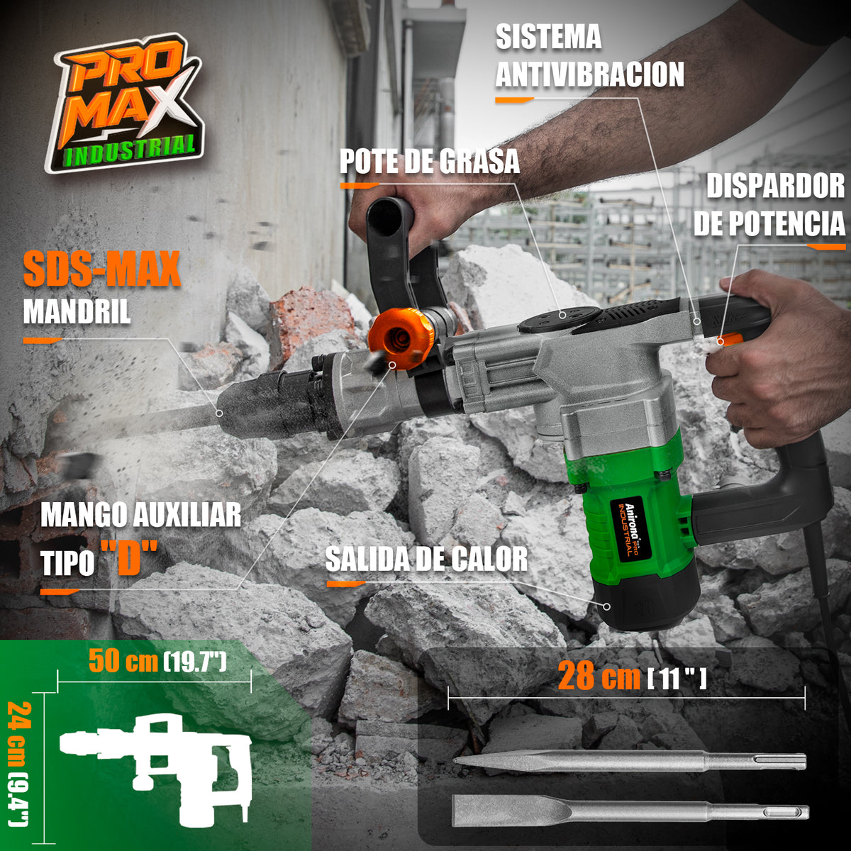 Martillo Demoledor Cincelador Sds-max Concreto Anirona DH35D