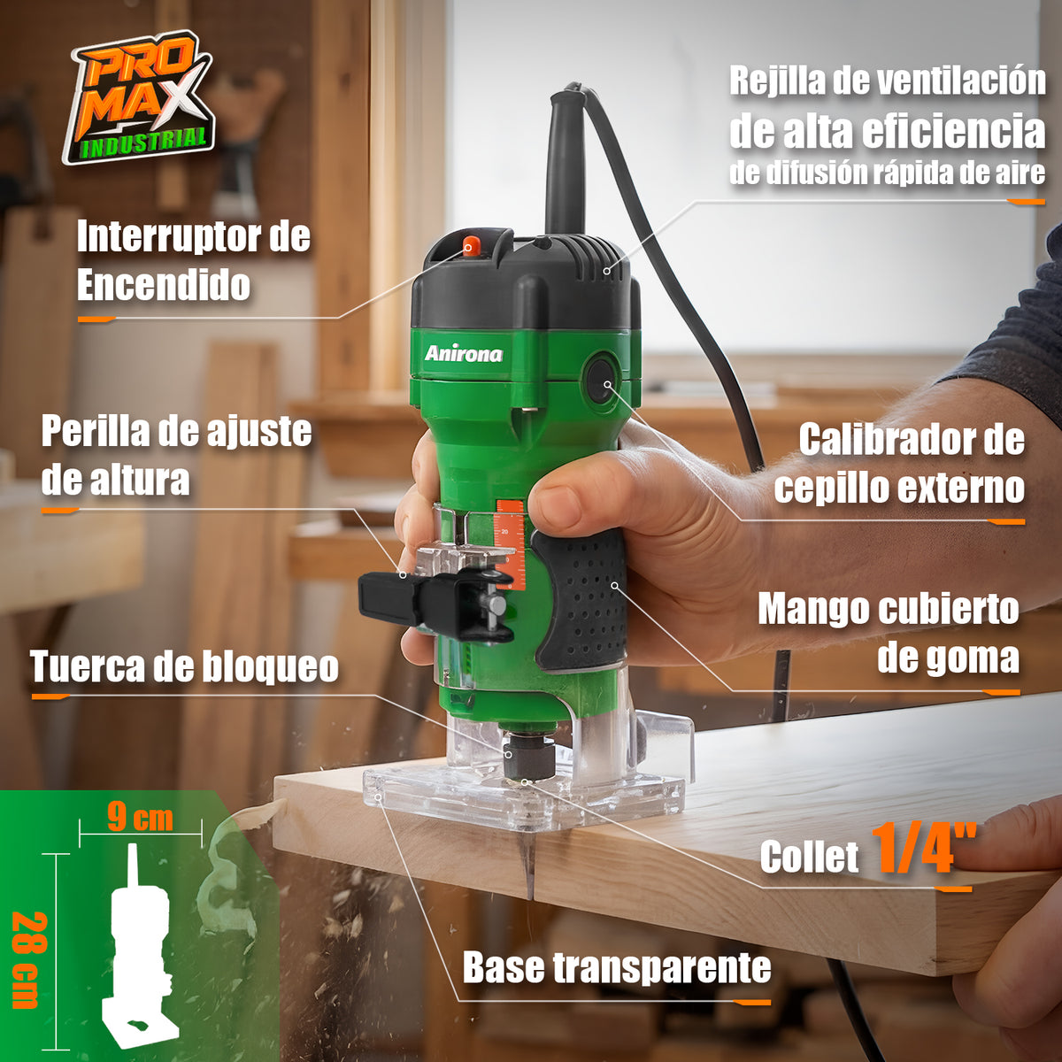 Router Anirona 800w +5 Brocas Carburo 1/4'' AR800