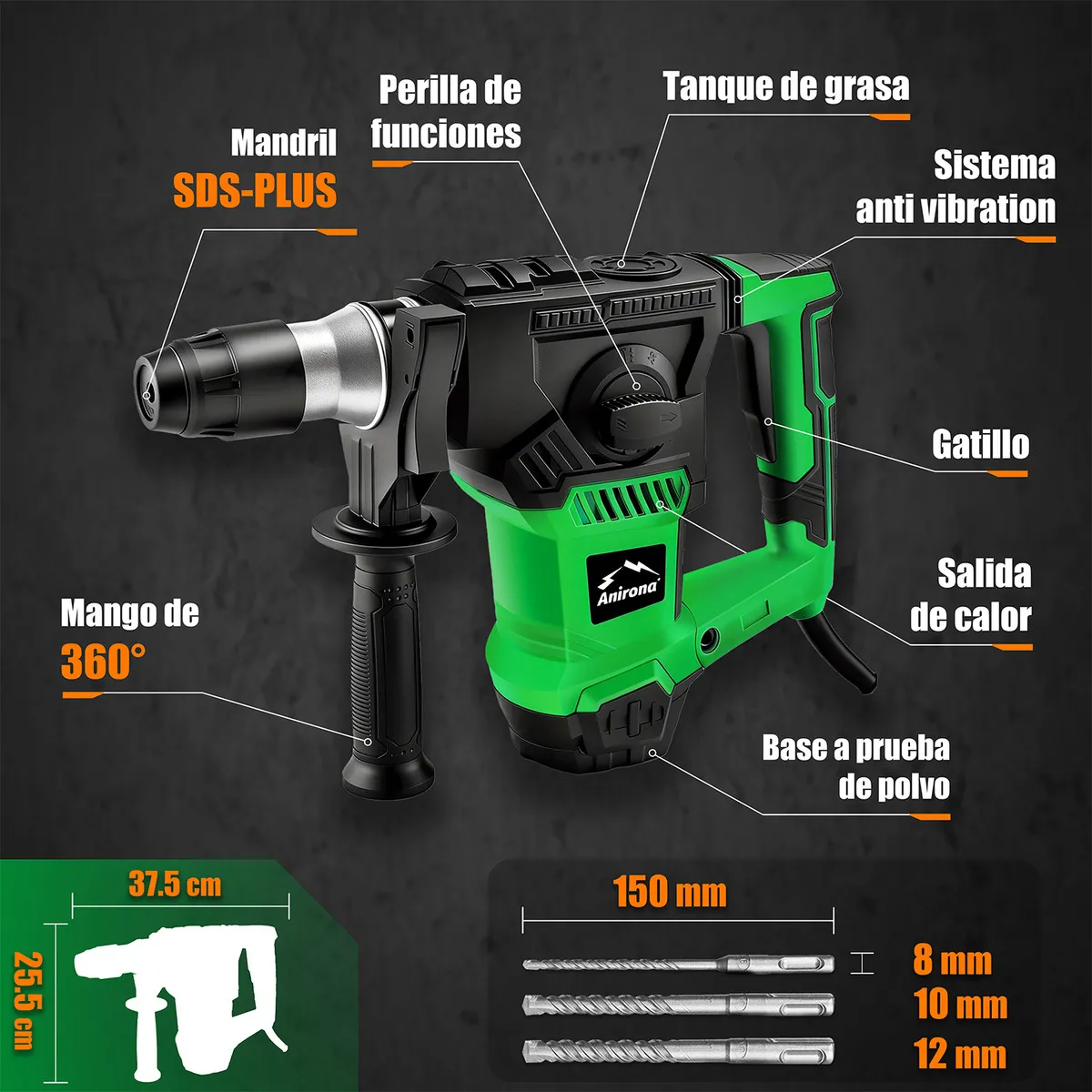 Rotomartillo Cincelador Anirona Industrial Sds 1700w Ma32