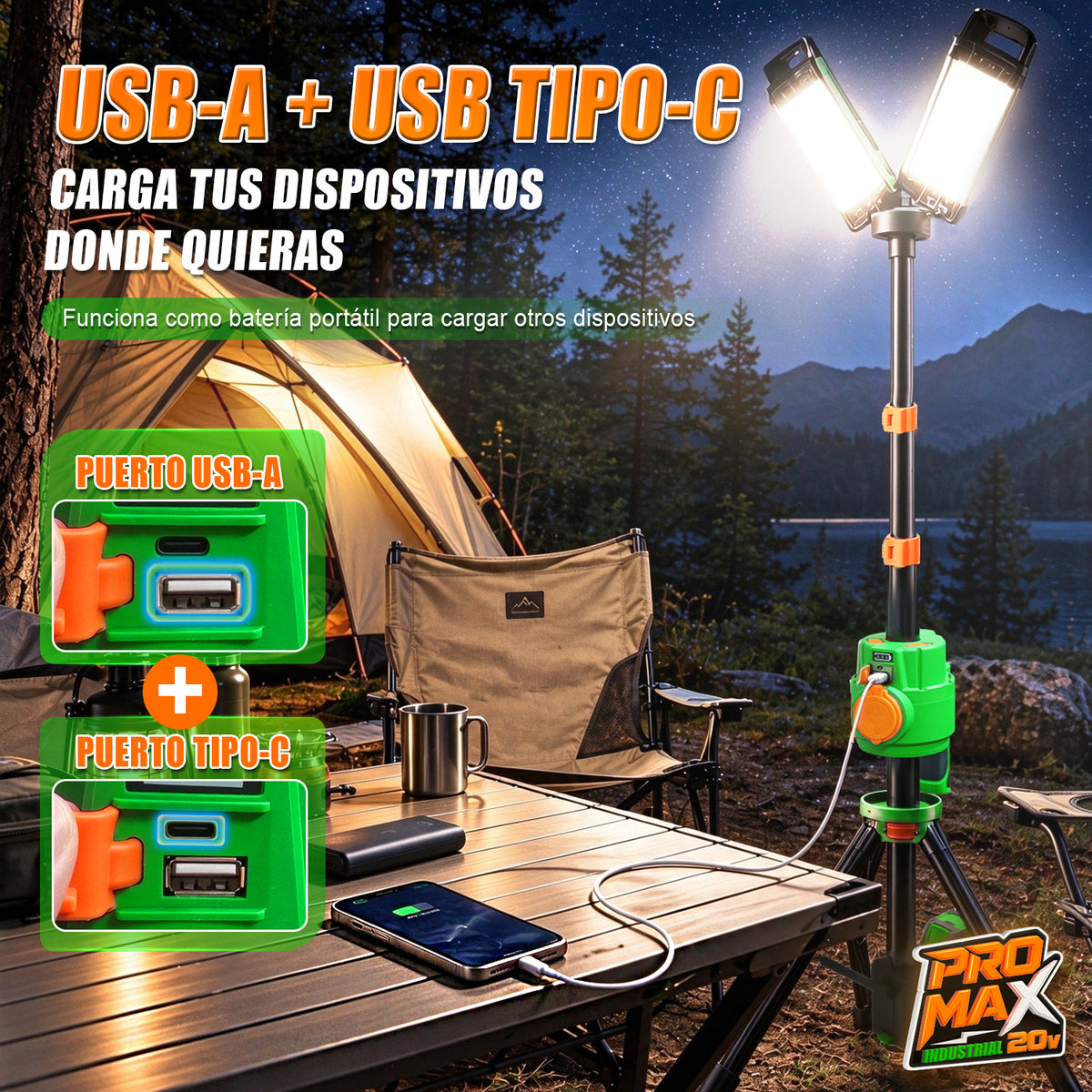 Lámpara De Trabajo Led 10000lm 20v Recargable Anirona Promax A20-TL100PM