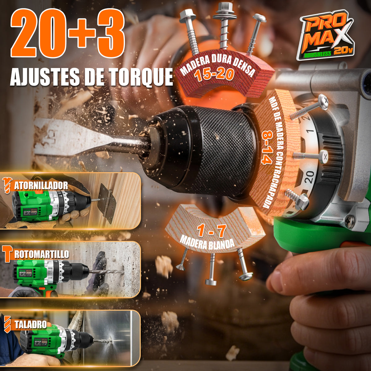 Taladro Inalámbrico 150nm Brushless 1/2'' Anirona Promax 4ah AA20-D617PM