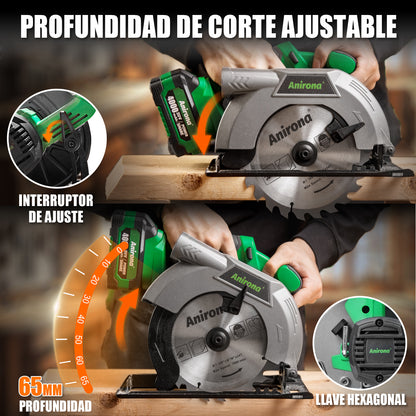 Sierra Circular Sin Carbones Inalámbrico 7-1/4 Anirona 4.0ah A40CS185