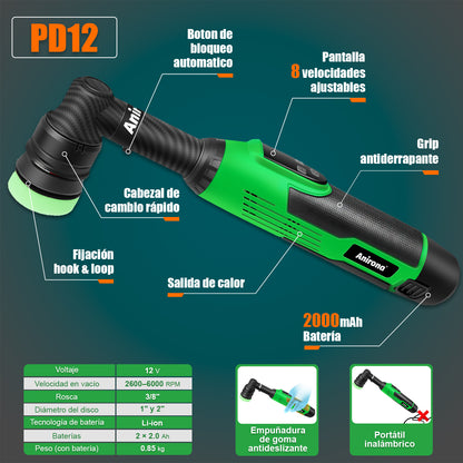 Pulidora Orbital De Doble Acción Con 2 Baterías Anirona PD12