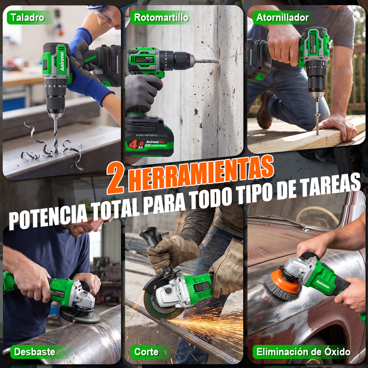 Taladro Rotomartillo &amp; Esmeriladora Angular Inalámbricos 20v KIT305