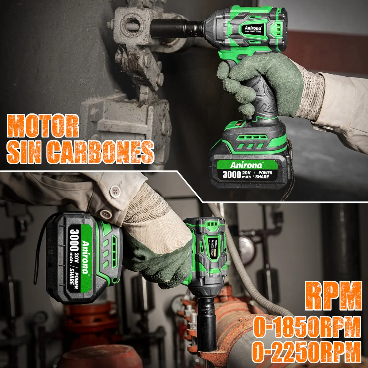 Llave De Impacto Inalámbrico Kit Anirona 3.0ah Con 2batería