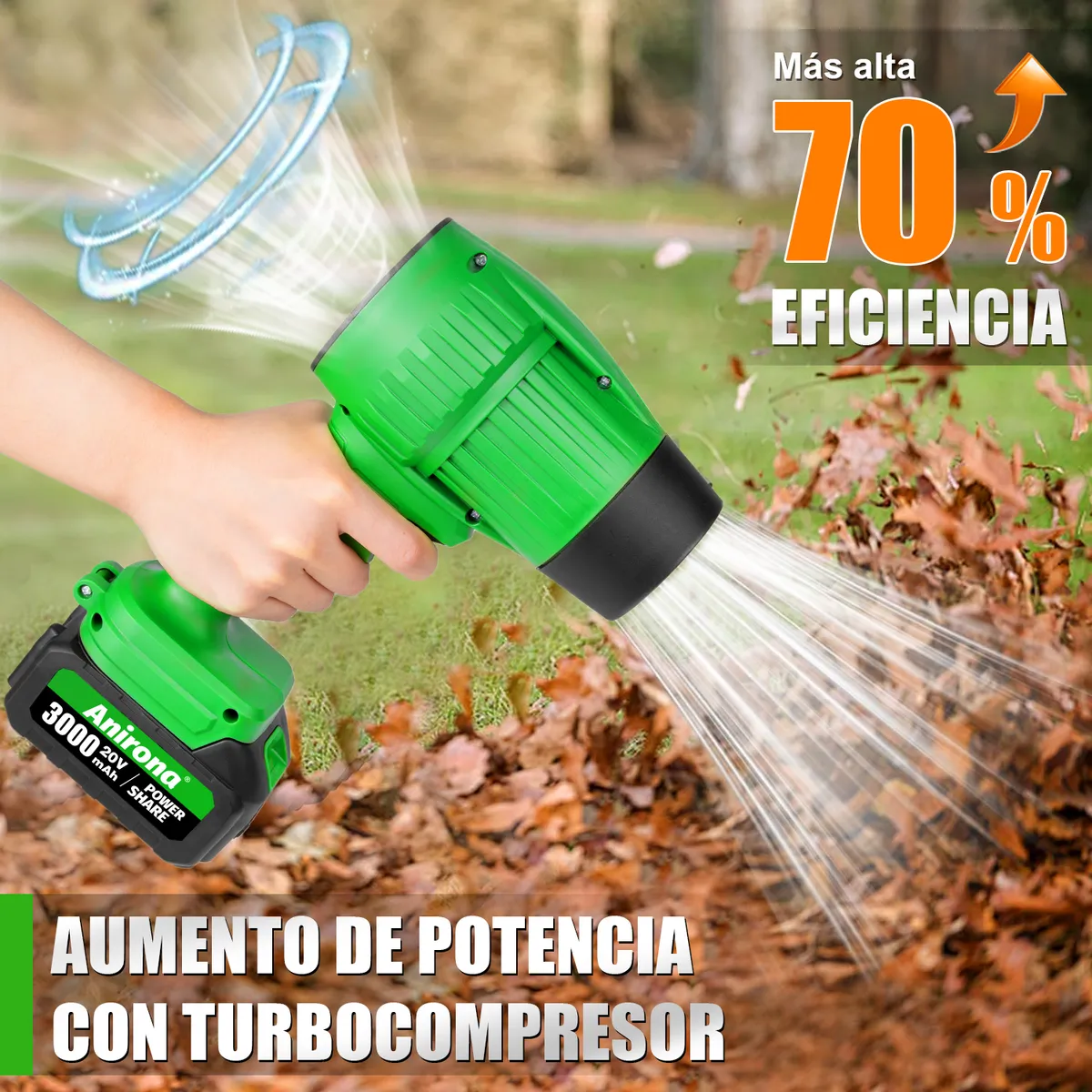 Soplador De Aire Para Hojas Inalámbrico Anirona 2 Baterías