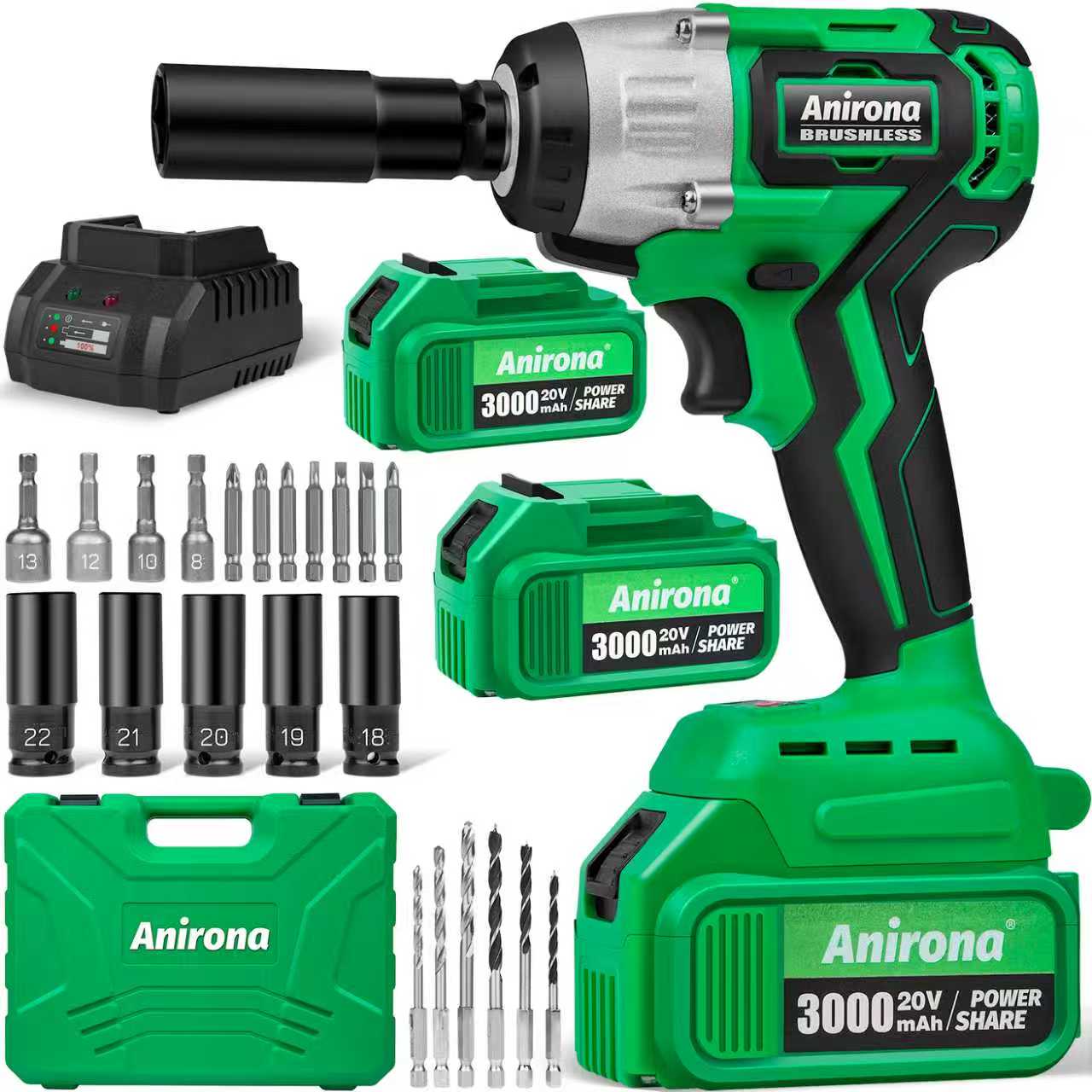 Llave De Impacto Inalámbrico Kit Anirona AA2030-W330