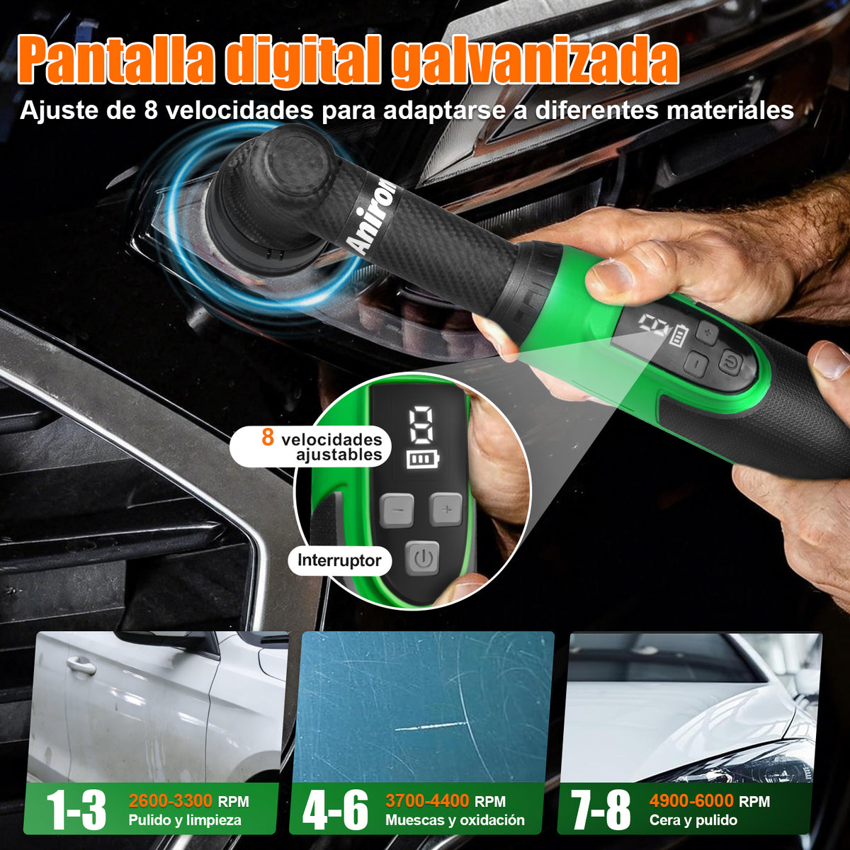 Pulidora Orbital De Doble Acción Con 2 Baterías Anirona PD12