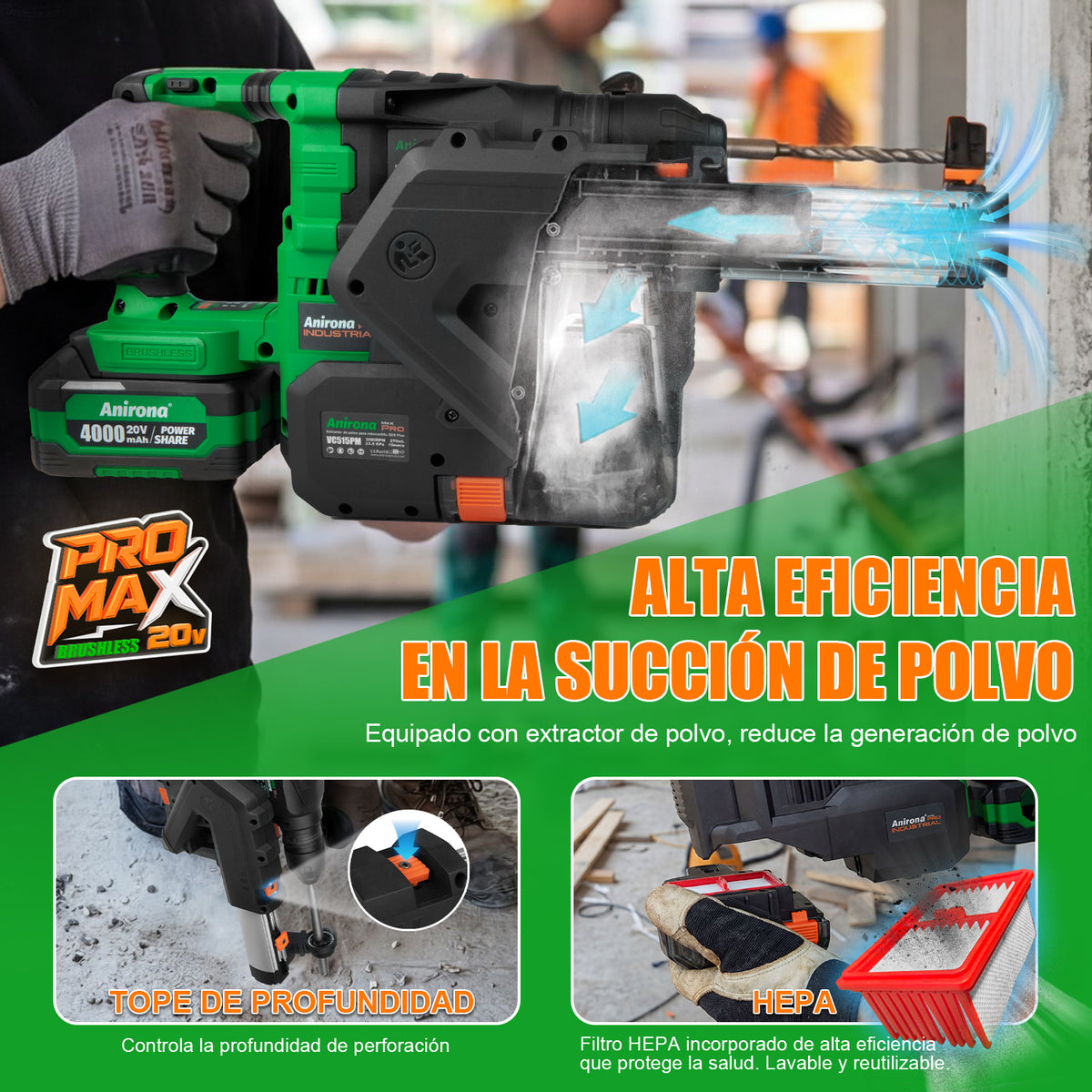 Rotomartillo Cincelador Colector De Polvo 4j Anirona Promax ARH515PM + VC515PM