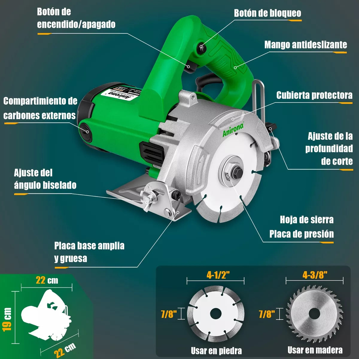 Sierra Circular Eléctrica Ranuradora Concreto Anirona 1600w