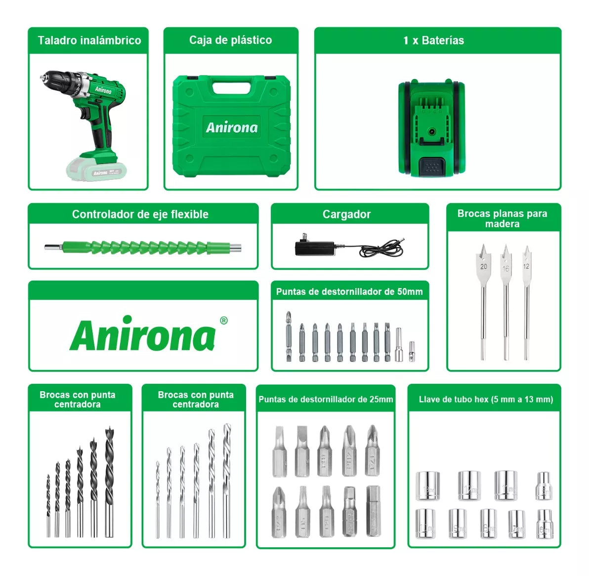 Taladro Atornillador Inalámbrico Anirona Con 1 Batería Pro