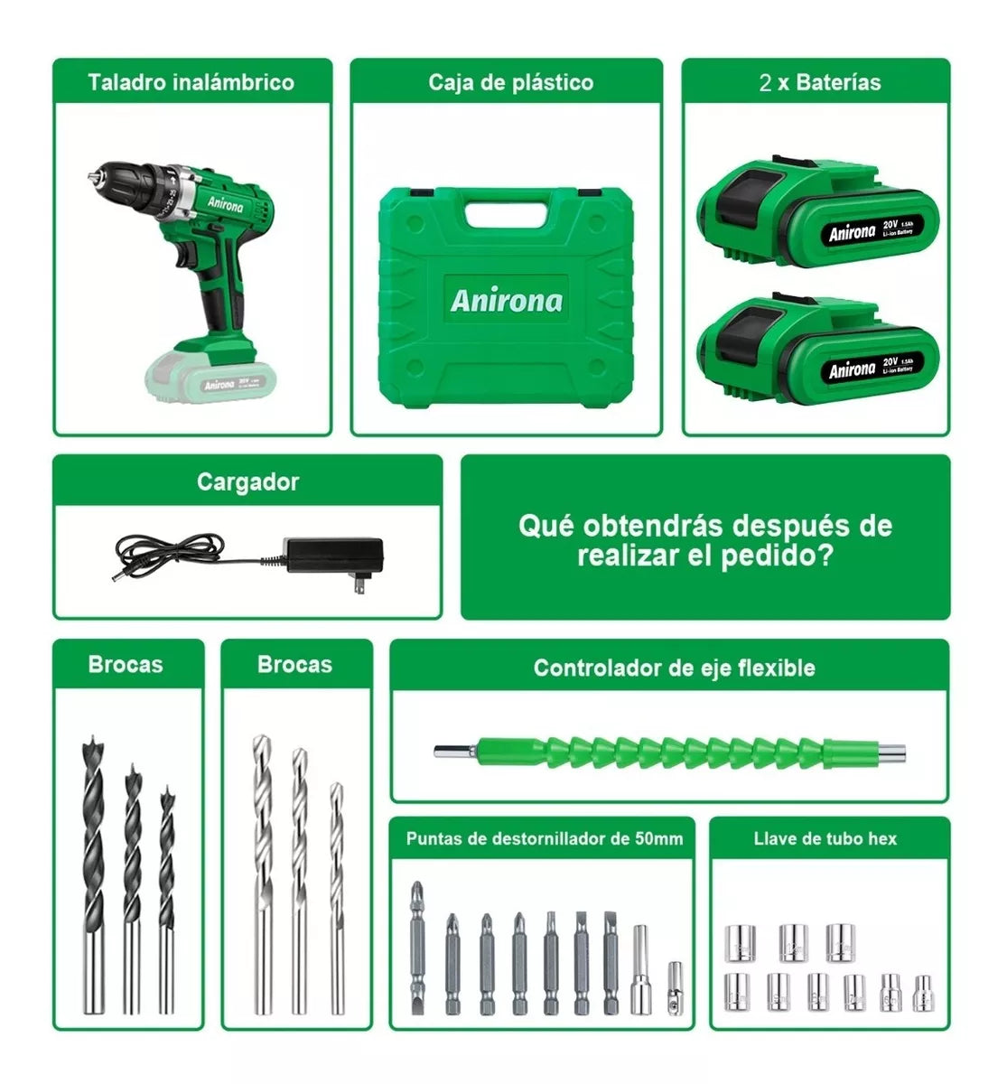 Taladro Atornillador Inalámbrico Anirona Con 2 Baterías