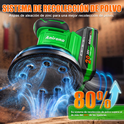 Lijadora Orbital Inalámbrica 20v Brushless Anirona 125mm AA20-SD2620
