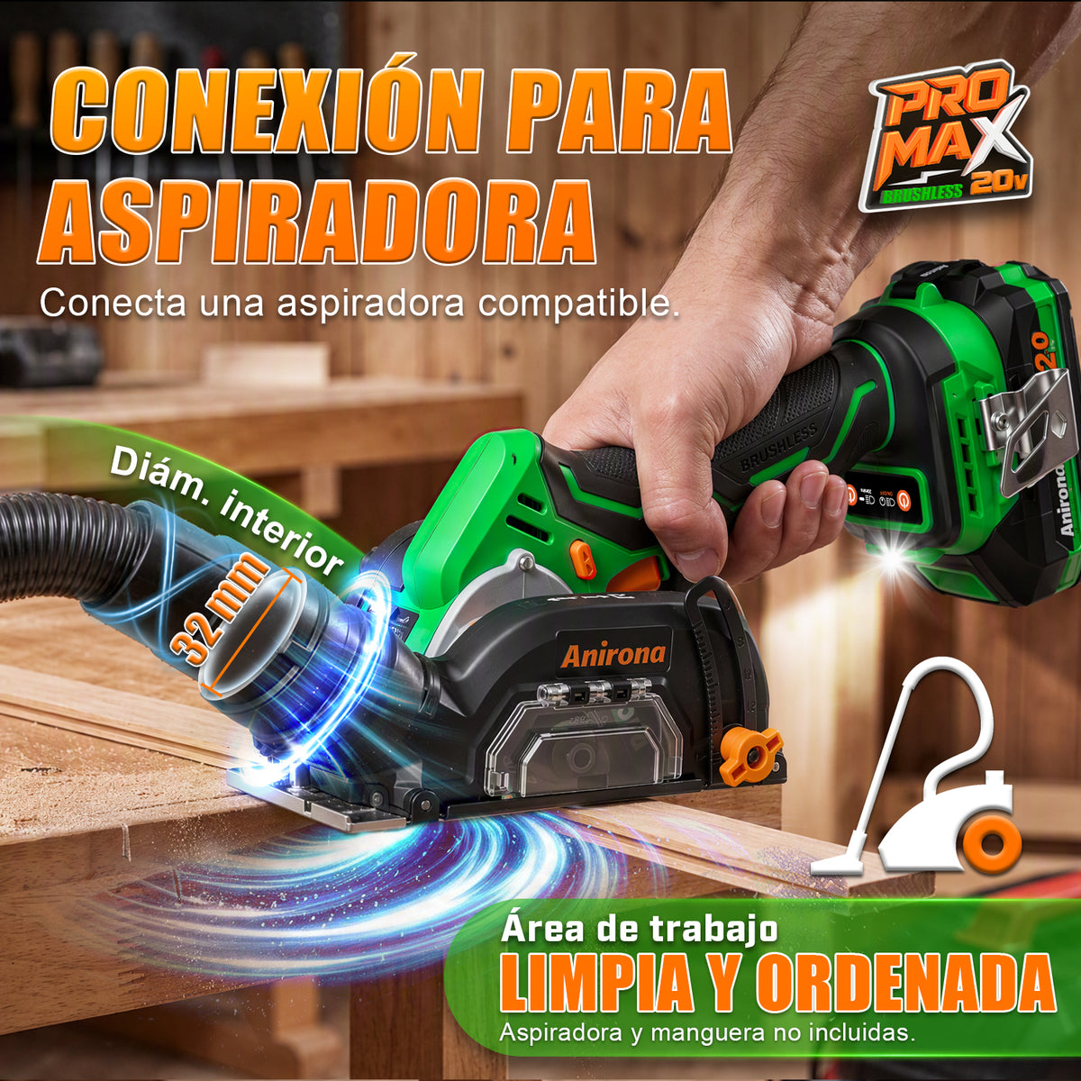 Mini Sierra De Corte Inalámbrica 20v 3 Brushless Anirona A7602PM
