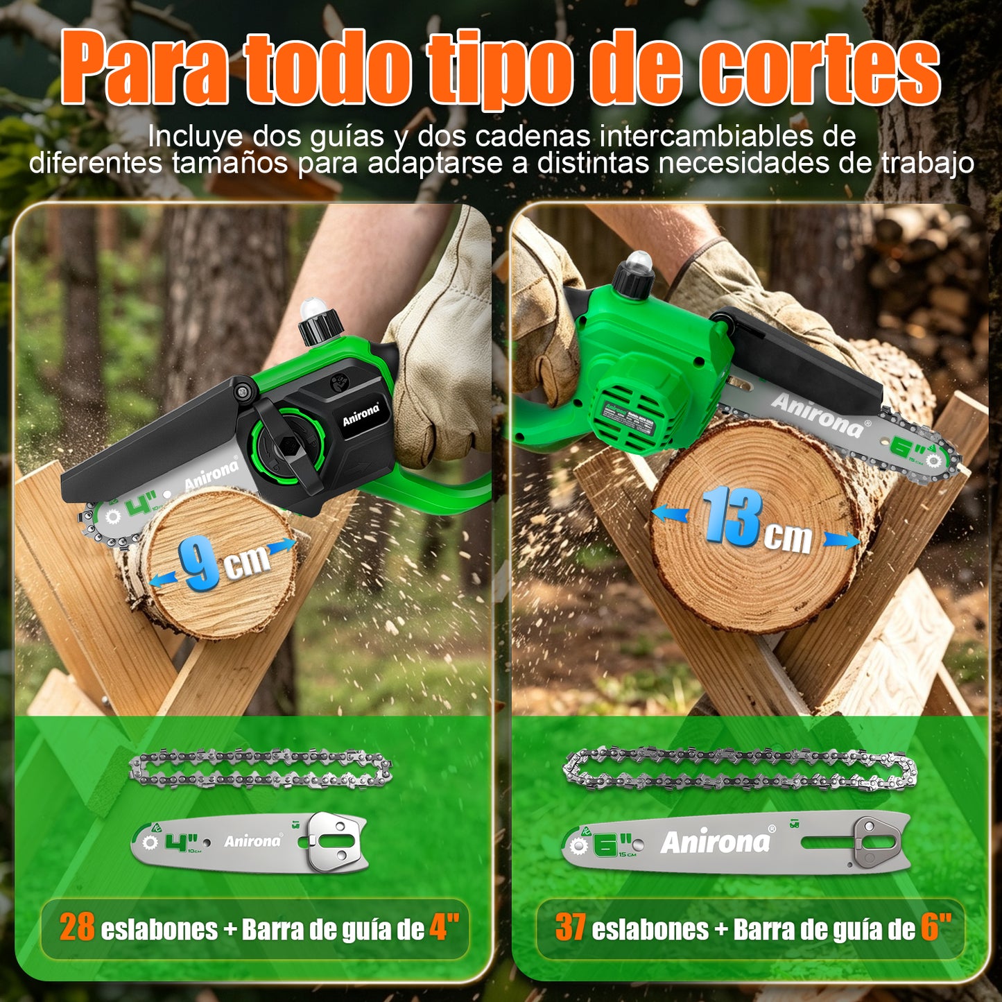 Motosierra Eléctrica Inalámbrica Anirona 20v Con 2 Baterías AA20-CS55