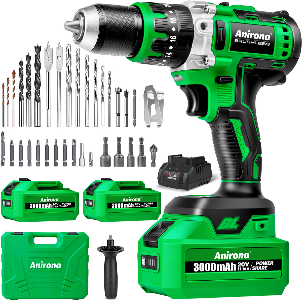 Taladro Rotomartillo Sin Carbón 2 Baterías 3ah 1/2'' Anirona AA13NBL-31