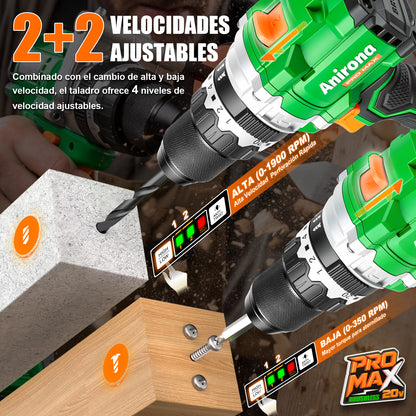 Taladro Inalámbrico 150nm Brushless 1/2'' Anirona Promax 4ah AA20-D617PM