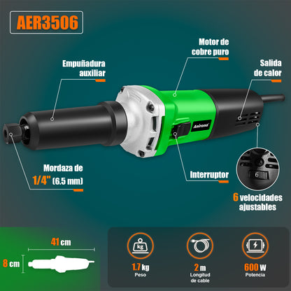 Esmeril Recto Rectificador 1/4"" 600w  Anirona AER3506