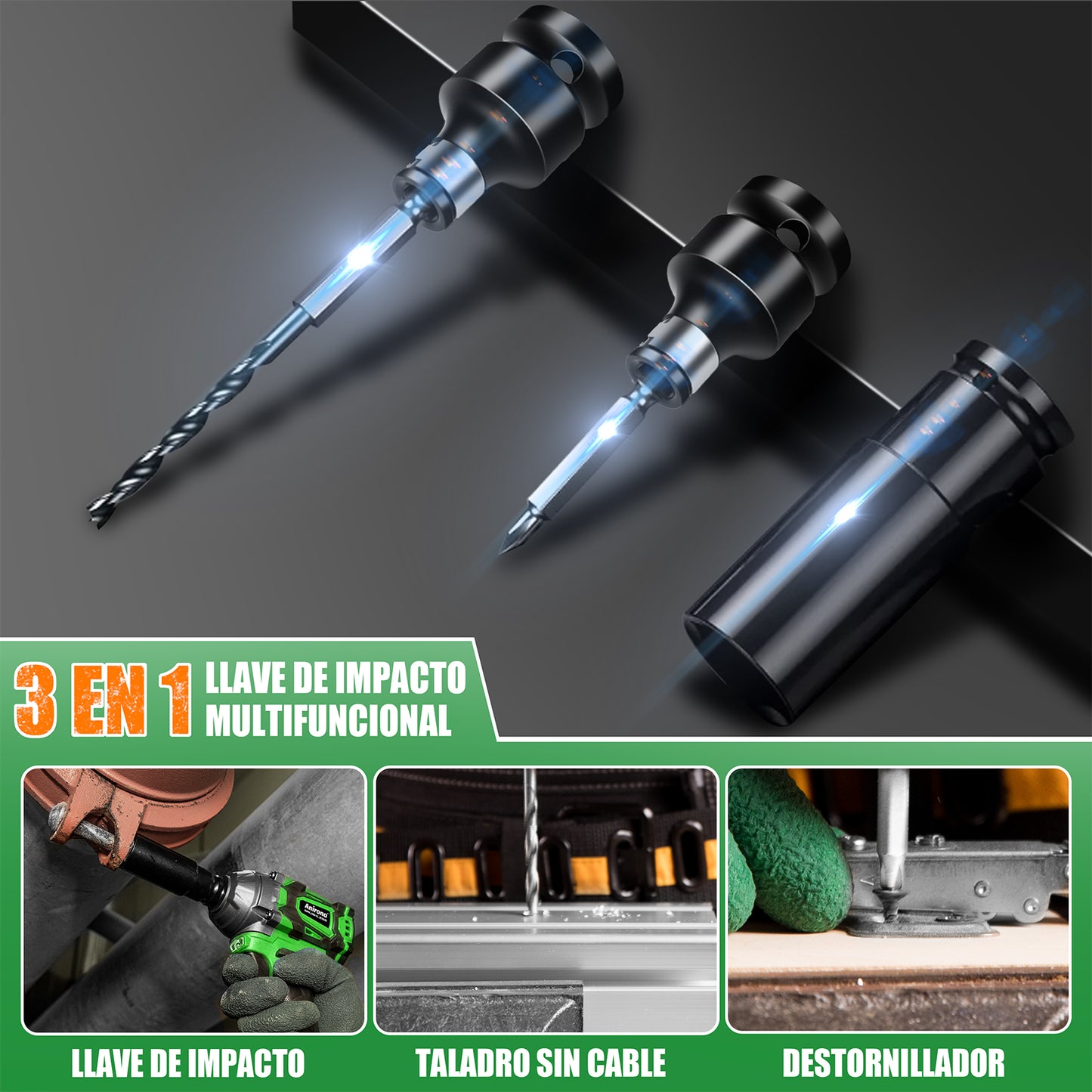 Llave De Impacto Inalámbrico Kit Anirona 3.0ah Con 2batería AA20-W350P