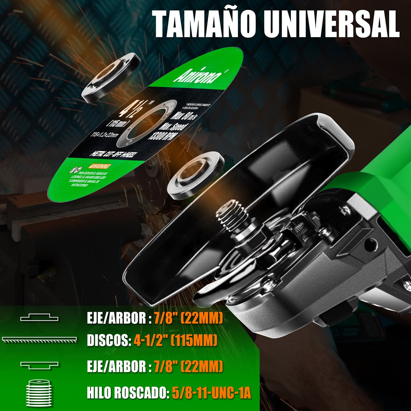 Esmeriladora Angular Inalámbrica 4-1/2 Sin Carbones Anirona