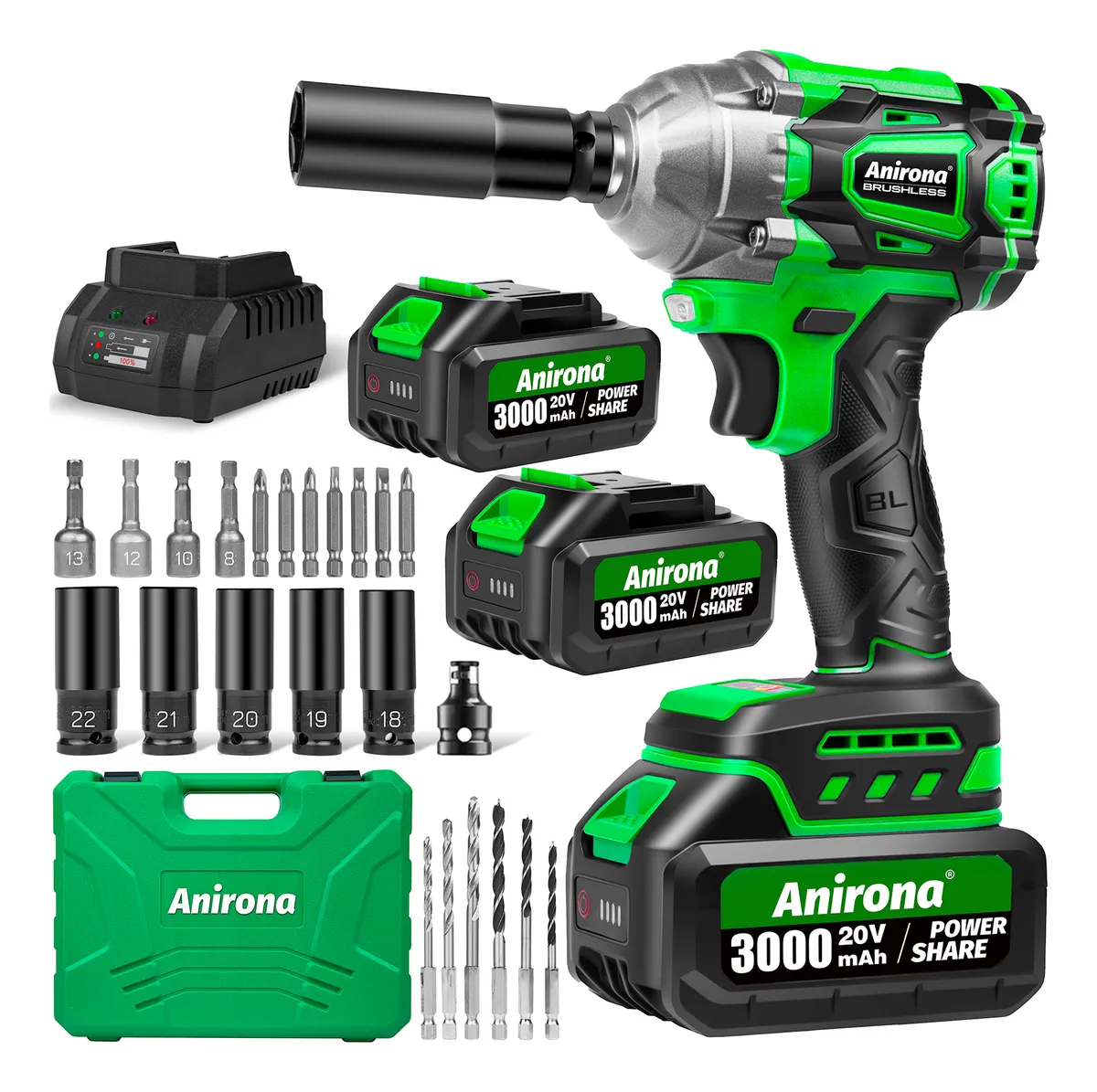 Llave De Impacto Inalámbrico Kit Anirona 3.0ah Con 2batería