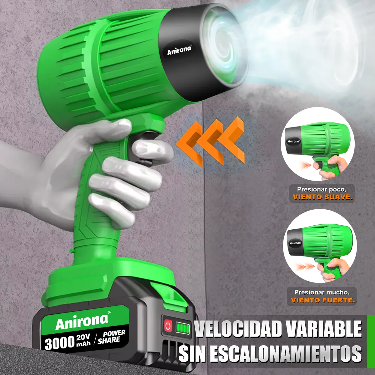 Soplador De Aire Para Hojas Inalámbrico Anirona 2 Baterías