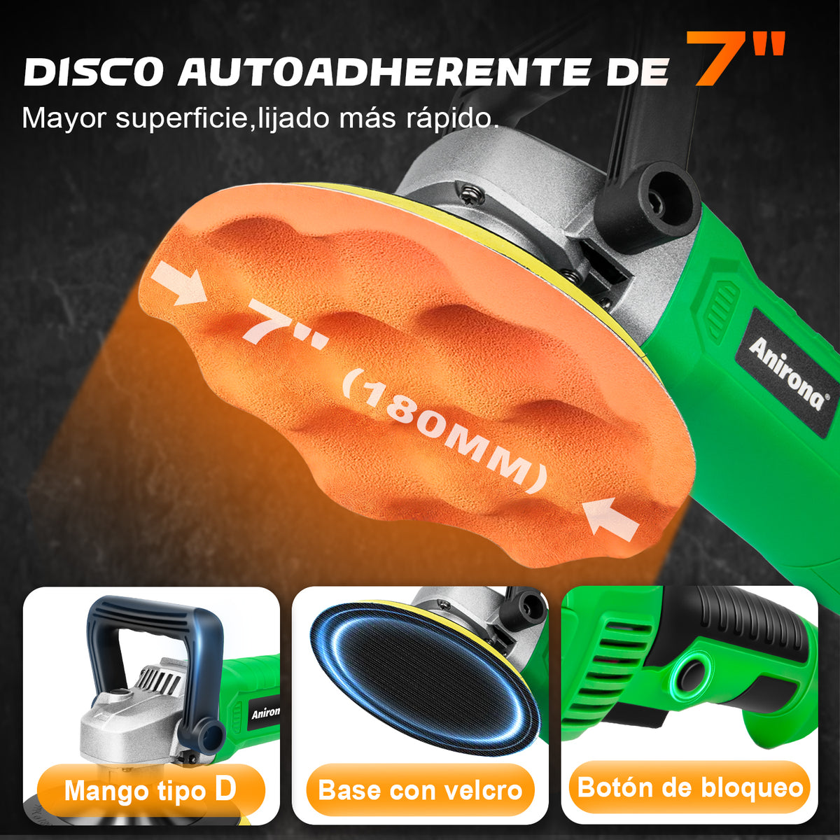 Pulidora Lijadora Eléctrica Autos 1600w 7"" Anirona Profi PD1600