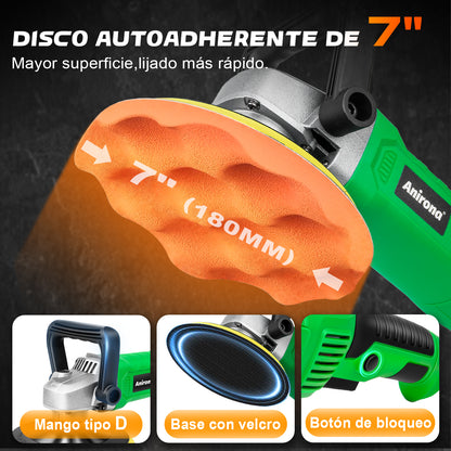 Pulidora Lijadora Eléctrica Autos 1600w 7"" Anirona Profi PD1600