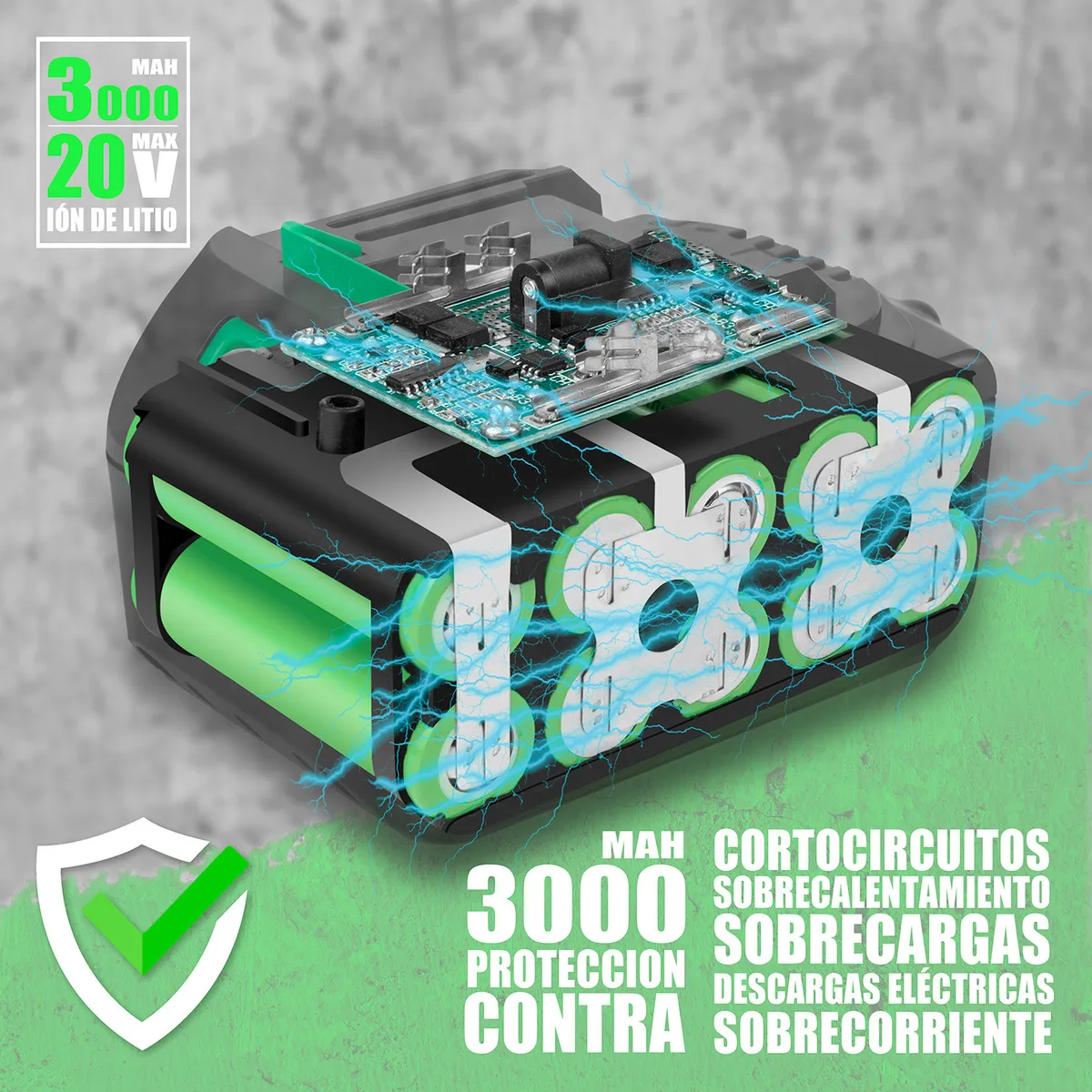 Taladro Rotomartillo Sin Carbón 2 Baterías 3ah 1/2'' Anirona