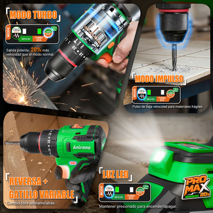 Atornillador Impacto & Rotomartillo Taladro Promax Anirona PMKIT-1850