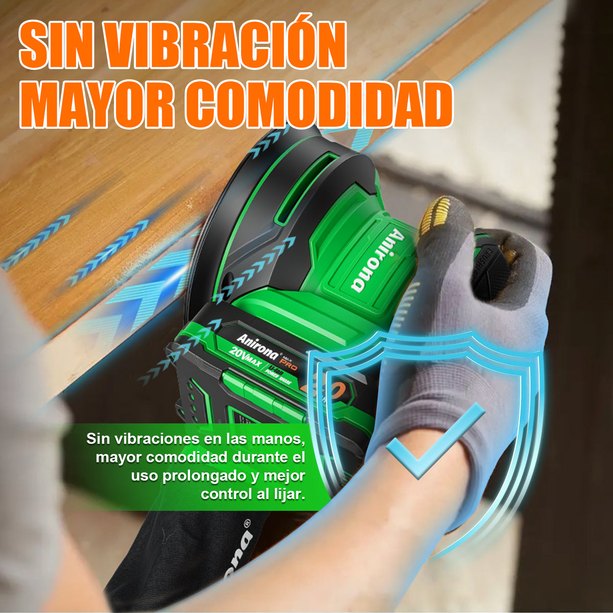 Lijadora Orbital Inalámbrica 20v Brushless Anirona 125mm AA20-SD2620