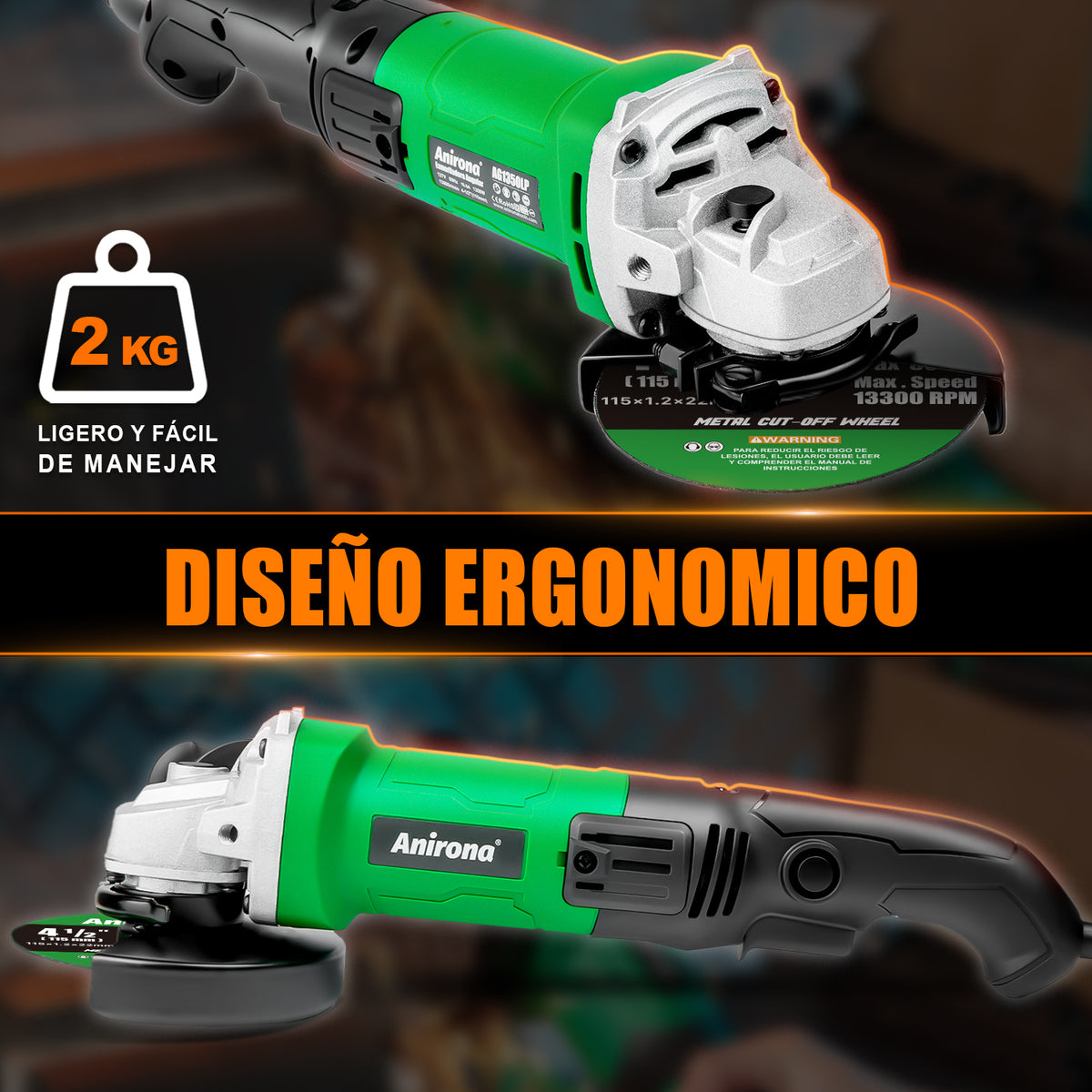 Esmeriladora Angular 1350w 4-1/2 Industrial Anirona AG1350LP
