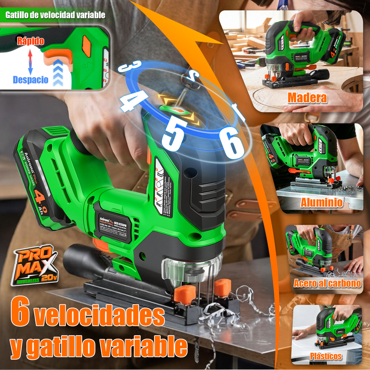 Sierra Caladora Inalámbrica Brushless 20v Anirona Promax AA20-JS254PM