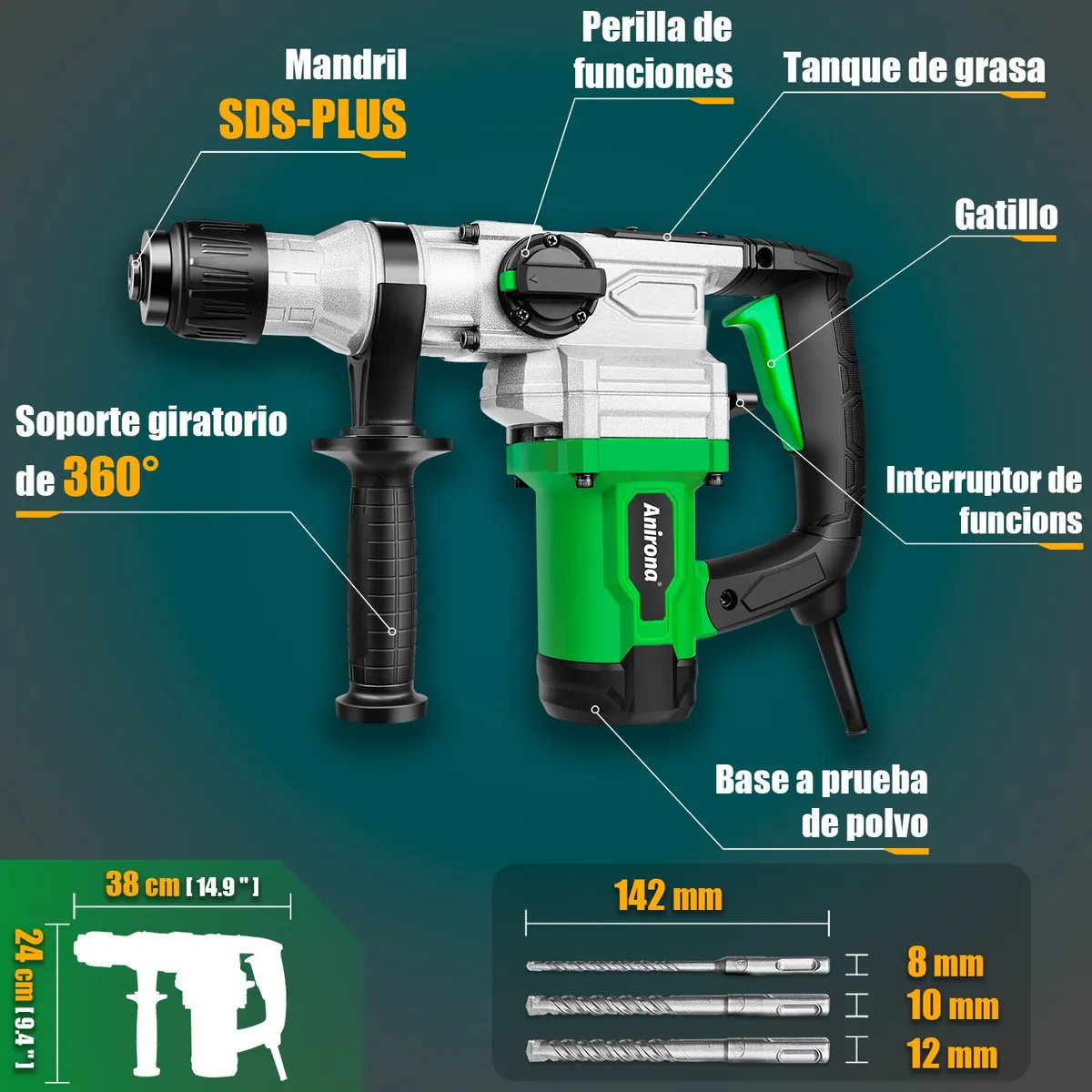 Rotomartillo Cincelador Anirona Industrial Sds 1600w Ma28b