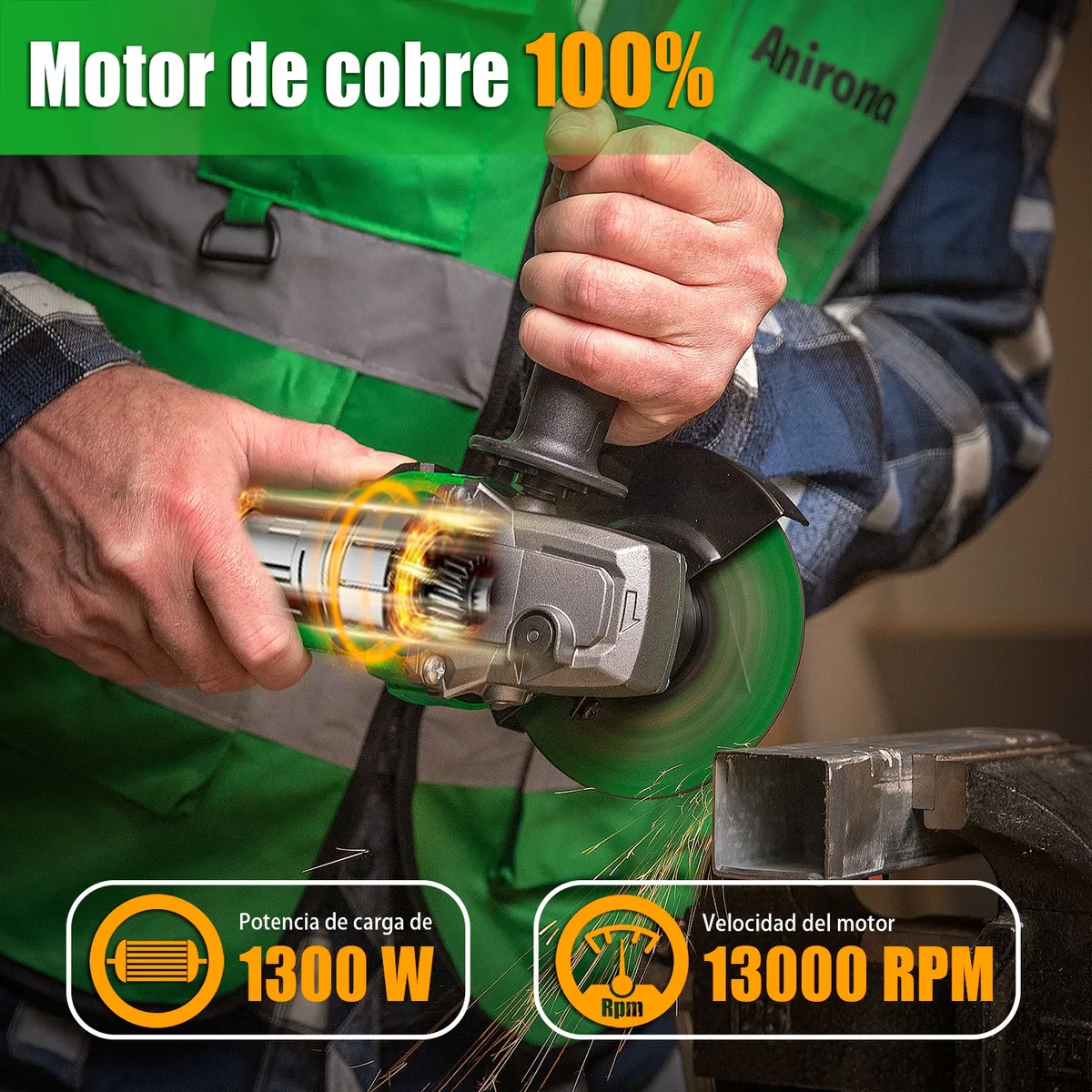 Esmeriladora Angular 1300w Anirona Industrial Ag1300