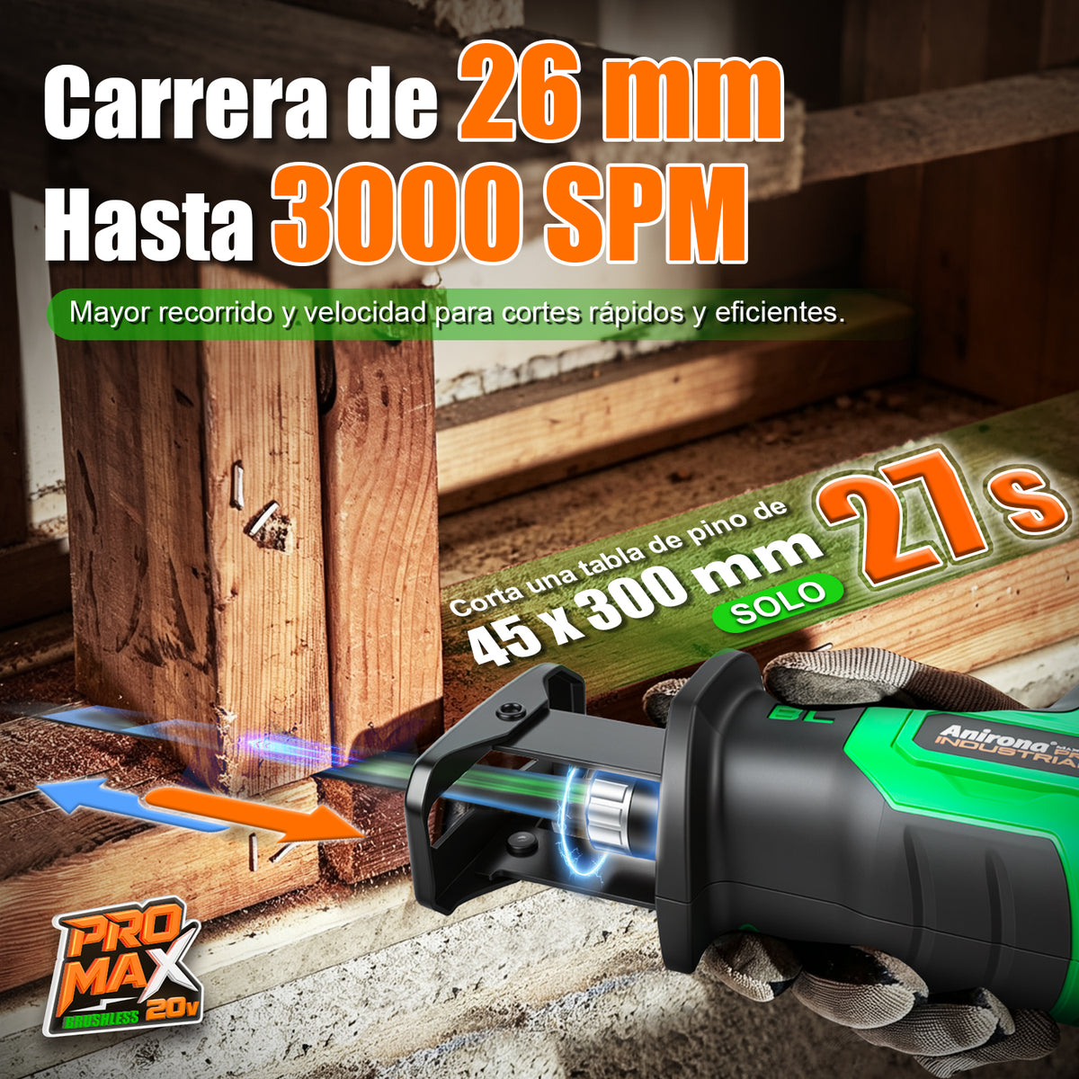 Sierra Sable Inalámbrica 20v Anirona Promax Sierra Recíproca AA20-S26PM
