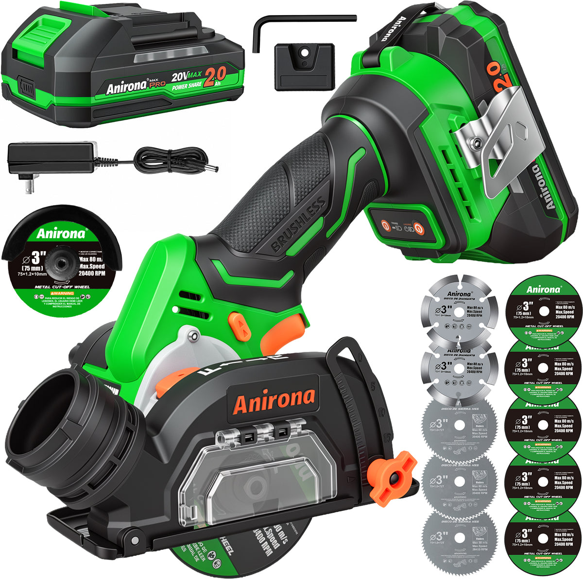 Mini Sierra De Corte Inalámbrica 20v 3 Brushless Anirona A7602PM