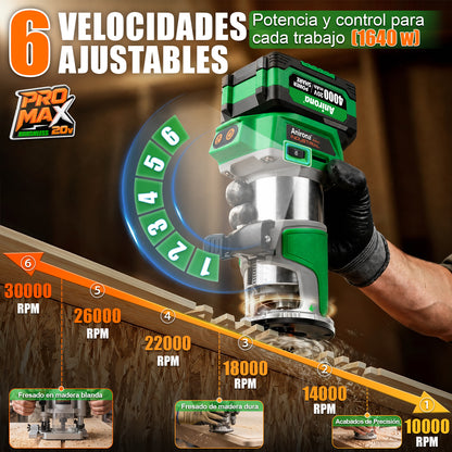 Router Fresadora Recortadora Madera 2 En 1 Inalámbrica 20v AR1640PM